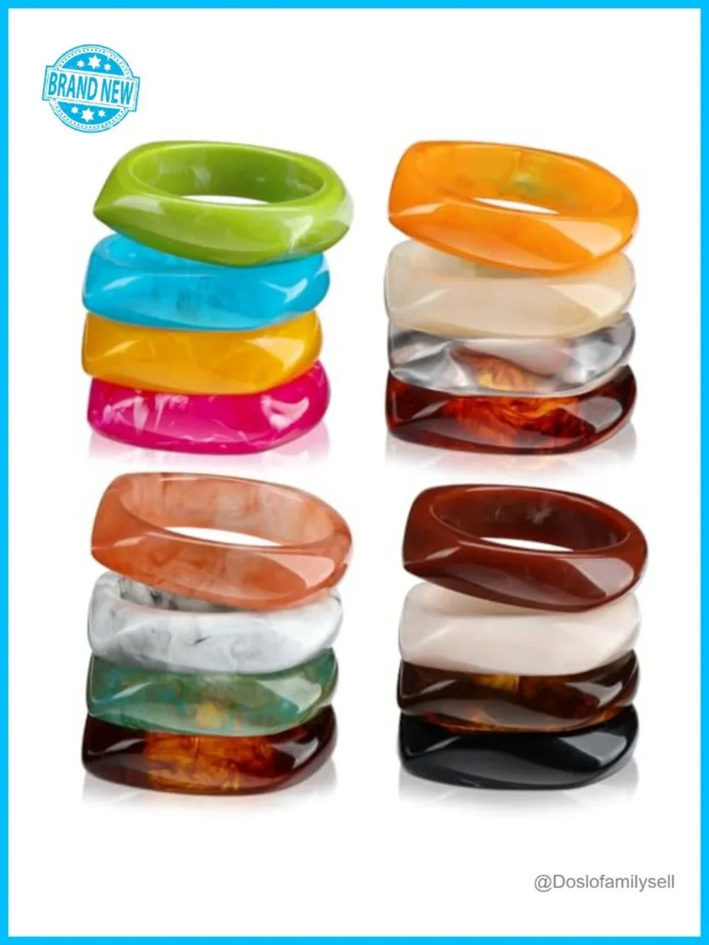 16 Acrylic Chunky Bangle Bracelet Set, Punk Geometric Cuff